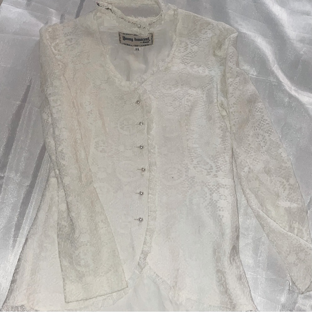 Young Innocent lace jacket with pearl buttons and choker